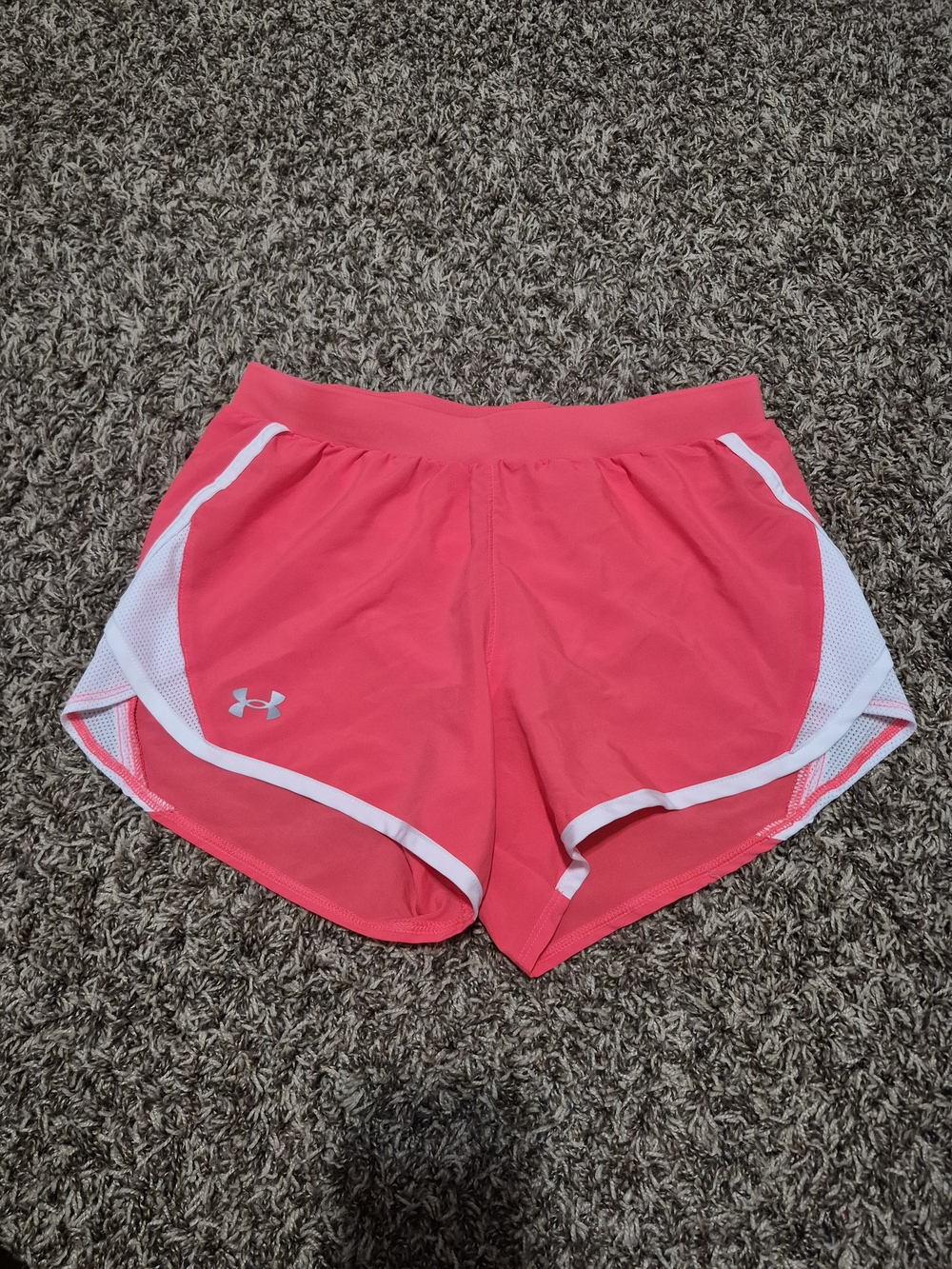 Under Armour Women's Coral Pink Athletic Shorts with White Trim